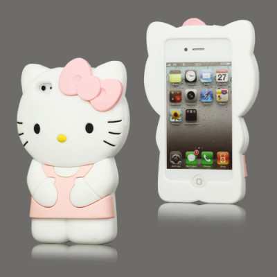 Силиконови гърбове Силиконови гърбове за Apple Iphone Силиконов гръб ТПУ 3D Hello Kitty за Apple  iPhone 4 / Apple iPhone 4S розов